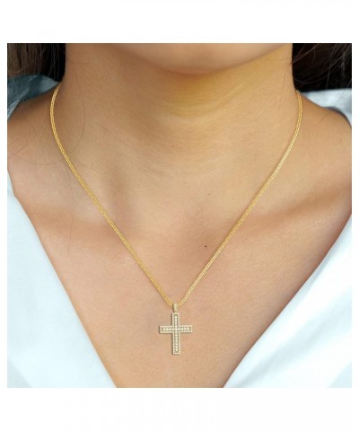 Hip Hop Religious Cross Pendant - 4.90 Cttw Round Simulated Diamond Micro Pave Hip Hop Style Cross Pendant Necklace in 14K Go...