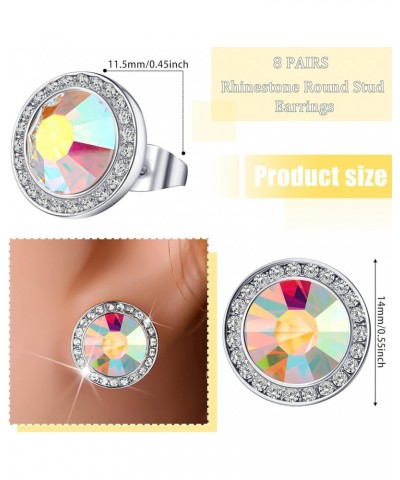 8 Pairs Rhinestone Earrings Competition Dance Earrings for Women Crystal Stud Earrings Round Diamond Earrings Halo Jewelry fo...