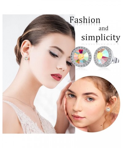 8 Pairs Rhinestone Earrings Competition Dance Earrings for Women Crystal Stud Earrings Round Diamond Earrings Halo Jewelry fo...