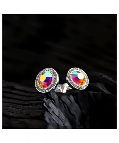 8 Pairs Rhinestone Earrings Competition Dance Earrings for Women Crystal Stud Earrings Round Diamond Earrings Halo Jewelry fo...