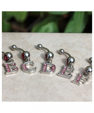 316L Navel Ring with Pink Gemmed Alphabet Initial Letter Dangle //Choose Letter// Q $7.64 Body Jewelry