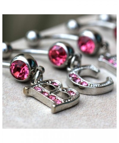 316L Navel Ring with Pink Gemmed Alphabet Initial Letter Dangle //Choose Letter// Q $7.64 Body Jewelry