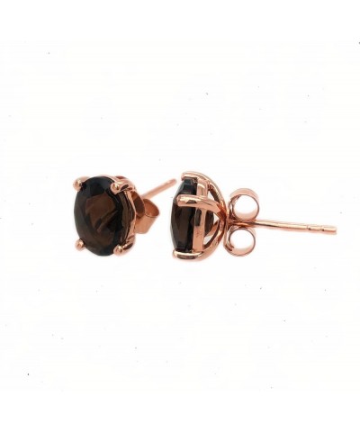 Brown Smoky Quartz Pendant Necklace or Stud Earrings for Women in 14k Rose Gold Plated 925 Sterling Silver on 18 Inch Cable C...