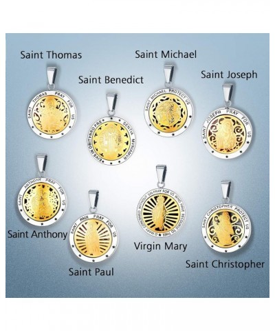 Saint Michael Necklace Pendant Charms for Man, Gold Plated Stainless Steel Catholic St Michael the Archangel Protective Neck ...