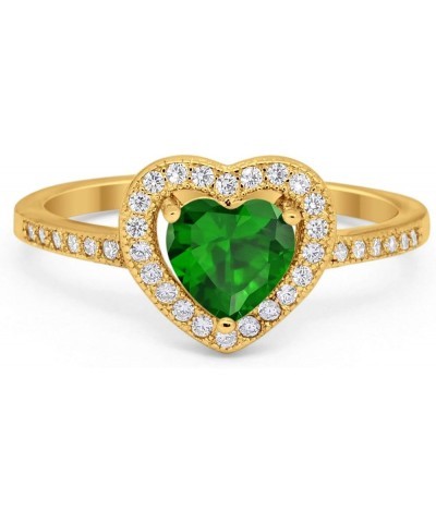 Halo Dazzling Heart Promise Ring Round Simulated Cubic Zirconia 925 Sterling Silver Yellow Tone, Simulated Green Emerald CZ $...