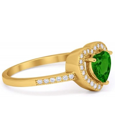 Halo Dazzling Heart Promise Ring Round Simulated Cubic Zirconia 925 Sterling Silver Yellow Tone, Simulated Green Emerald CZ $...