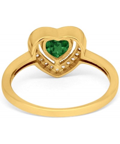 Halo Dazzling Heart Promise Ring Round Simulated Cubic Zirconia 925 Sterling Silver Yellow Tone, Simulated Green Emerald CZ $...