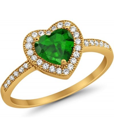 Halo Dazzling Heart Promise Ring Round Simulated Cubic Zirconia 925 Sterling Silver Yellow Tone, Simulated Green Emerald CZ $...