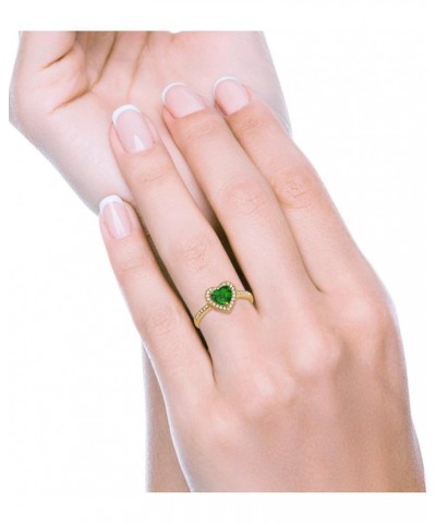 Halo Dazzling Heart Promise Ring Round Simulated Cubic Zirconia 925 Sterling Silver Yellow Tone, Simulated Green Emerald CZ $...