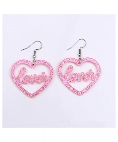 Pink Heart Earrings for Women Pink Acrylic Earrings Dangling Big Large Love Drop Dangle Earrings For Women Girls Pink Acrylic...