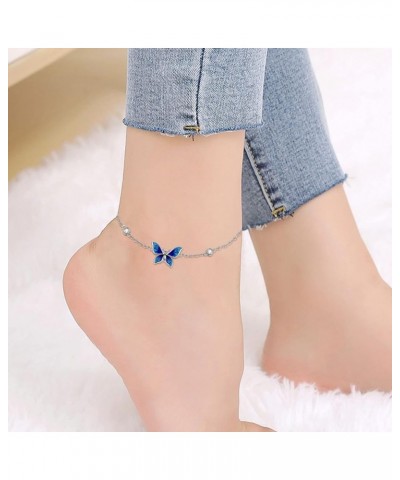 Anklet Bracelets for Women Girls Sterling Silver Hummingbird/Dragonfly/Butterfly Link Chain Anklets Jewelry Gifts Butterfly a...