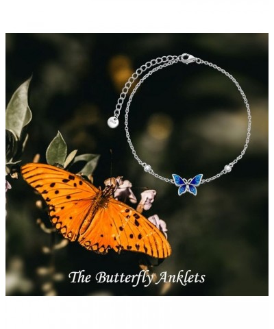 Anklet Bracelets for Women Girls Sterling Silver Hummingbird/Dragonfly/Butterfly Link Chain Anklets Jewelry Gifts Butterfly a...