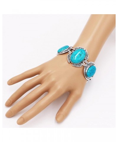 Women's Cowgirl Chic Statement Western Style Semi Precious Howlite Stone Toggle Clasp Bracelet,7"+1" Extender Turquoise Howli...