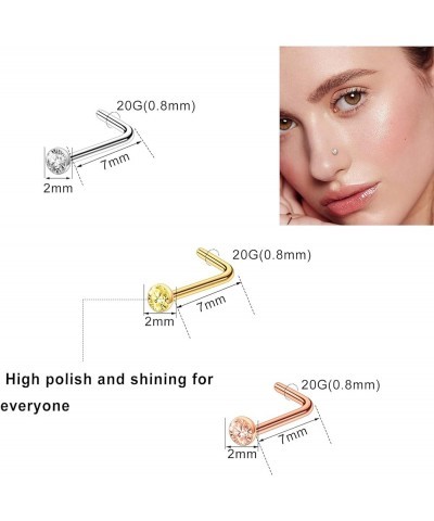 32-55 Pcs 20G Nose Rings for Women Nose Rings Hoops Nose Piercing Jewelry L Shape Nose Studs Screw CZ Nose Bone Studs Stainle...