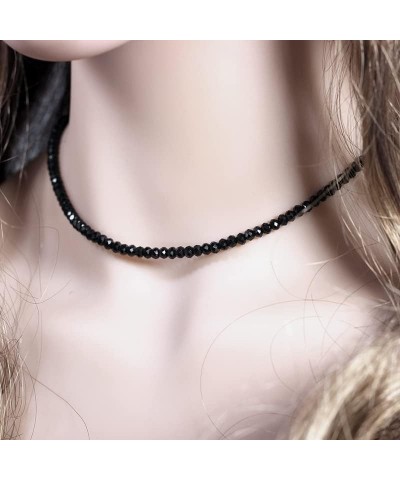 Handmade Natural Faceted Black Onyx Rondelle Crystal Beads Choker Necklace, Black Spinel Beaded Necklace for Women Girls Blac...