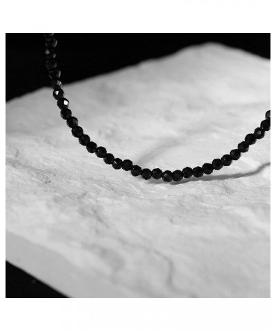 Handmade Natural Faceted Black Onyx Rondelle Crystal Beads Choker Necklace, Black Spinel Beaded Necklace for Women Girls Blac...