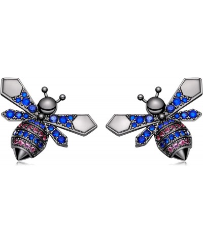 925 Sterling Silver Bee Stud Earrings for Women Girls Crystal Rhinestone Blue Gold Stud Earrings Cubic Zirconia Honey Cute An...