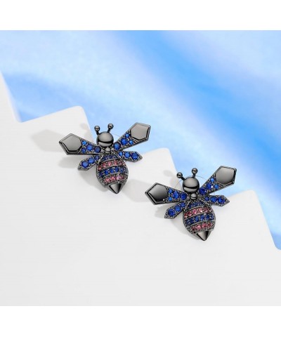 925 Sterling Silver Bee Stud Earrings for Women Girls Crystal Rhinestone Blue Gold Stud Earrings Cubic Zirconia Honey Cute An...