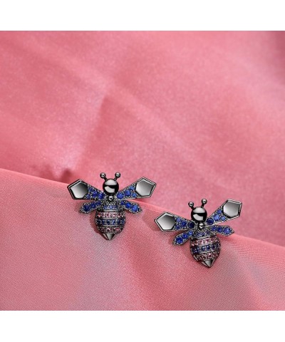 925 Sterling Silver Bee Stud Earrings for Women Girls Crystal Rhinestone Blue Gold Stud Earrings Cubic Zirconia Honey Cute An...