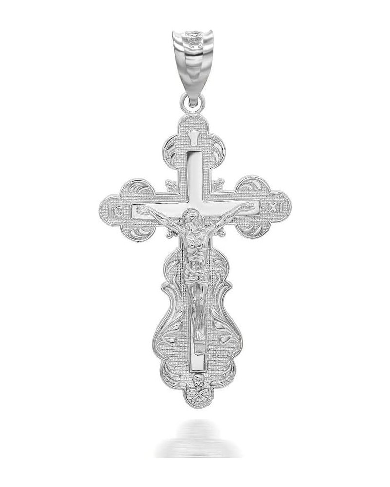 Fine .925 Sterling Silver Crucifix Jesus Christ on the Eastern Orthodox IC XC NIKA Cross Pendant Necklace with with Rolo Chai...