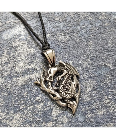 Solid Pewter 2024 Year of the Wood Dragon Pendant Necklace on Rope, Pewter, No Gemstone $12.79 Necklaces