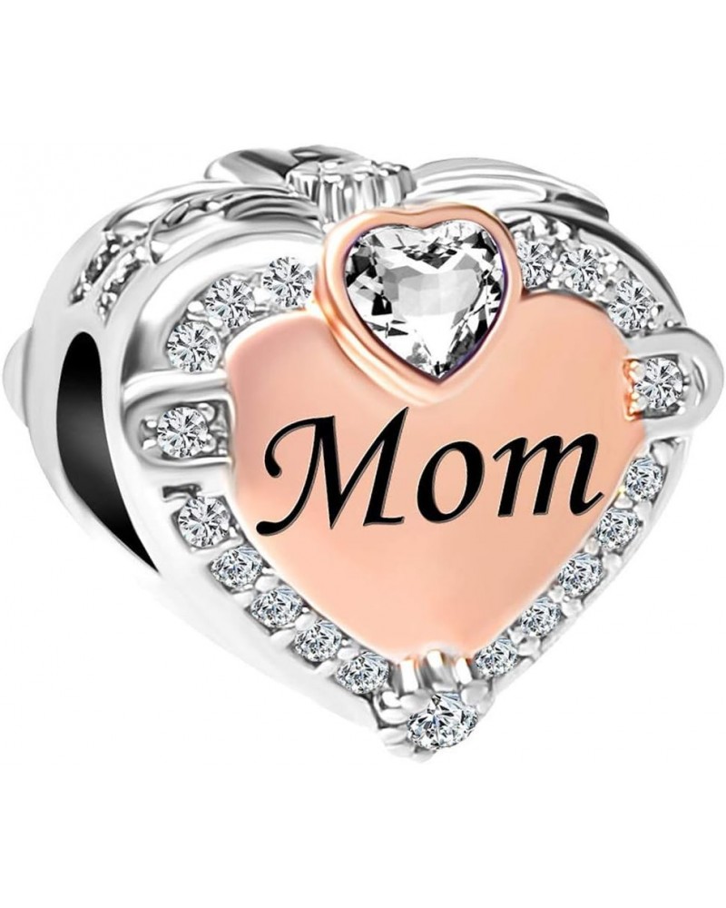 Mom Wife Love Heart Charm fits Pandora Moments Bracelets Rose Gold Women Anniversary Birthday Husband Dad Mother Family Clear...