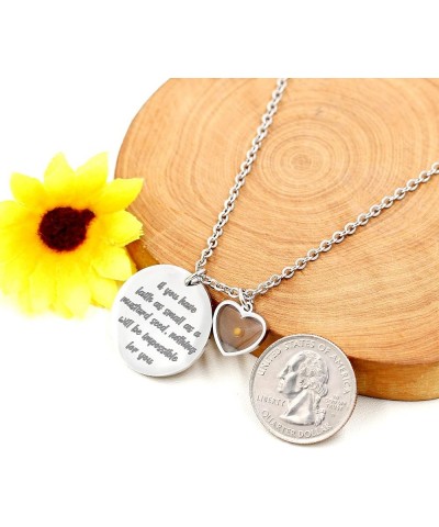 Stainless Steel Round Disc Pendant Christian Faith Mustard Seed Bible Scripture Lettering Necklace Religious Gift Heart-Steel...