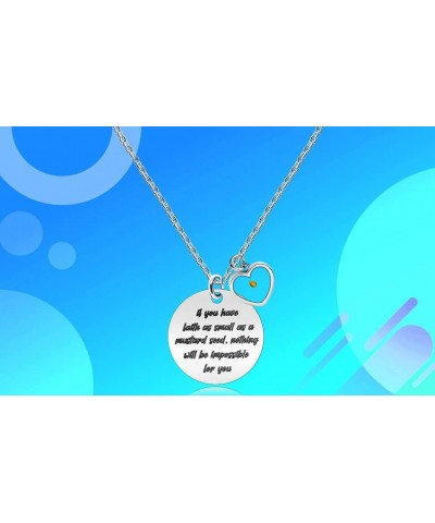 Stainless Steel Round Disc Pendant Christian Faith Mustard Seed Bible Scripture Lettering Necklace Religious Gift Heart-Steel...