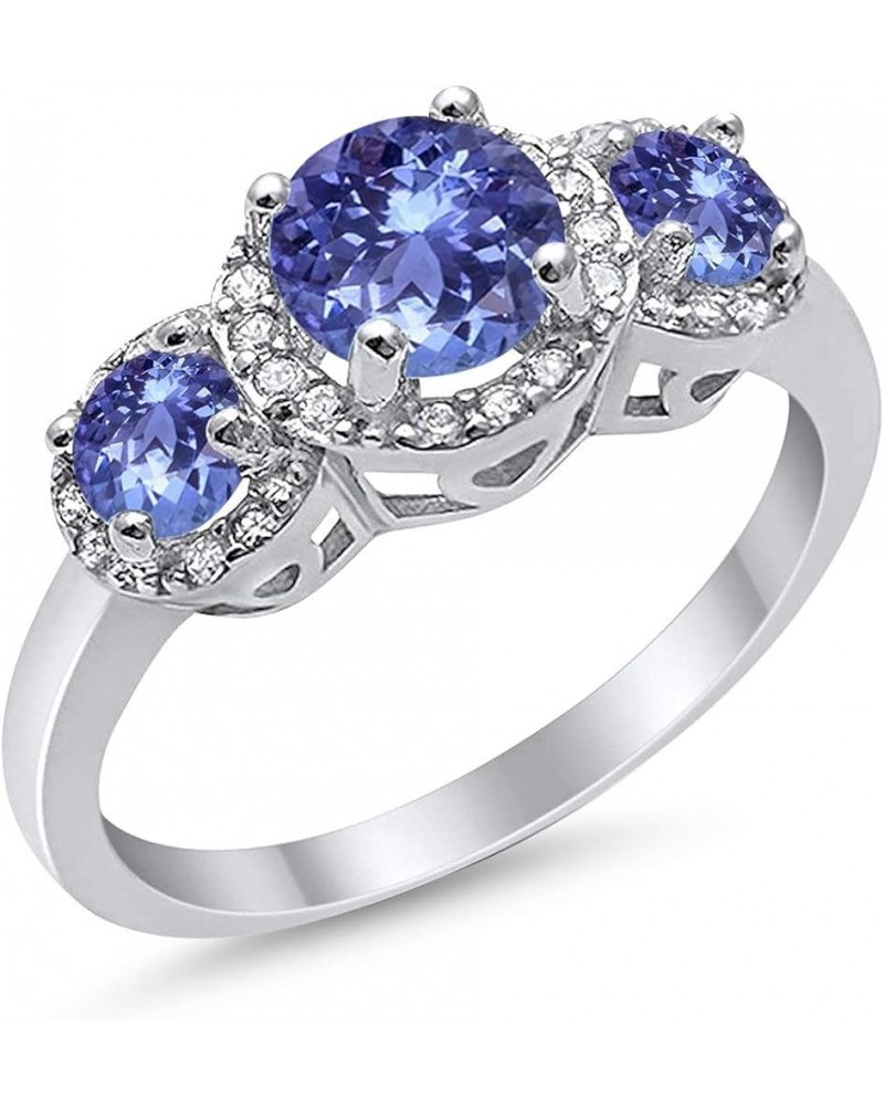 3 Stone Halo Wedding Band Ring Simulated Round CZ 925 Sterling Silver Simulated Tanzanite CZ $14.55 Bracelets