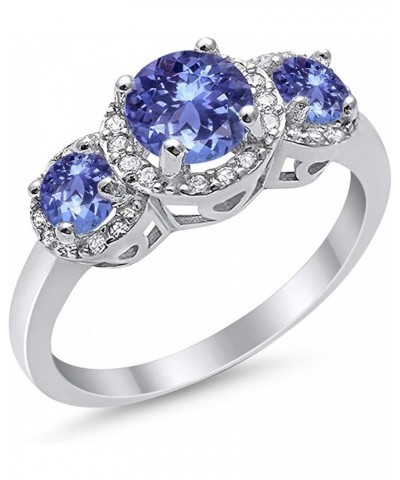 3 Stone Halo Wedding Band Ring Simulated Round CZ 925 Sterling Silver Simulated Tanzanite CZ $14.55 Bracelets