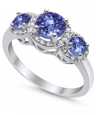 3 Stone Halo Wedding Band Ring Simulated Round CZ 925 Sterling Silver Simulated Tanzanite CZ $14.55 Bracelets