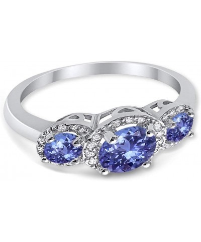 3 Stone Halo Wedding Band Ring Simulated Round CZ 925 Sterling Silver Simulated Tanzanite CZ $14.55 Bracelets