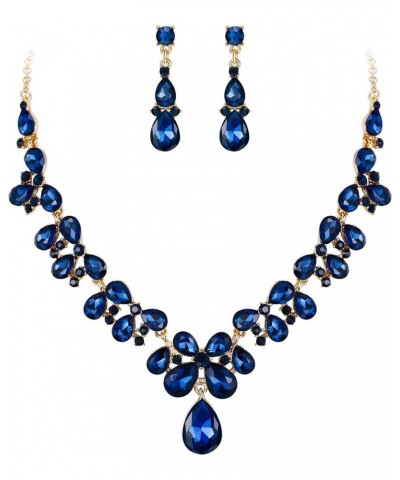 Women's Wedding Bridal Crystal Teardrop Cluster Statement Necklace Dangle Earrings Set 06-Navy Blue Gold-Tone $12.87 Jewelry ...