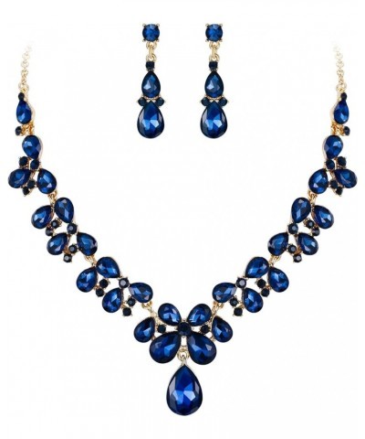 Women's Wedding Bridal Crystal Teardrop Cluster Statement Necklace Dangle Earrings Set 06-Navy Blue Gold-Tone $12.87 Jewelry ...