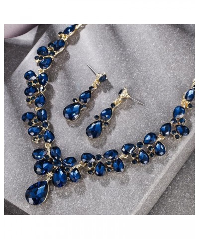 Women's Wedding Bridal Crystal Teardrop Cluster Statement Necklace Dangle Earrings Set 06-Navy Blue Gold-Tone $12.87 Jewelry ...