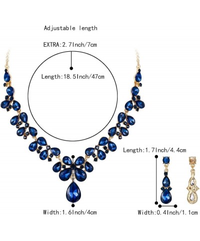 Women's Wedding Bridal Crystal Teardrop Cluster Statement Necklace Dangle Earrings Set 06-Navy Blue Gold-Tone $12.87 Jewelry ...