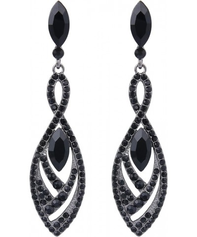 Women's Crystal Gorgeous Twisted Dual Chandelier Teardrop Fashion Pierced Dangle Earrings Black Black-Tone $12.17 Earrings