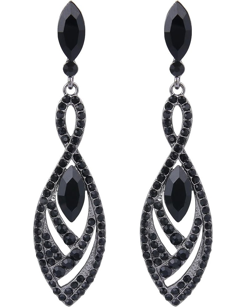 Women's Crystal Gorgeous Twisted Dual Chandelier Teardrop Fashion Pierced Dangle Earrings Black Black-Tone $12.17 Earrings