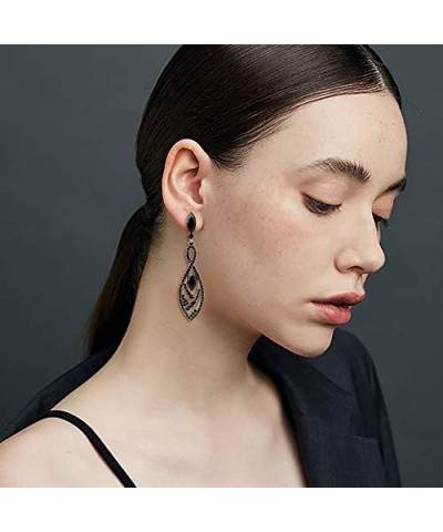 Women's Crystal Gorgeous Twisted Dual Chandelier Teardrop Fashion Pierced Dangle Earrings Black Black-Tone $12.17 Earrings