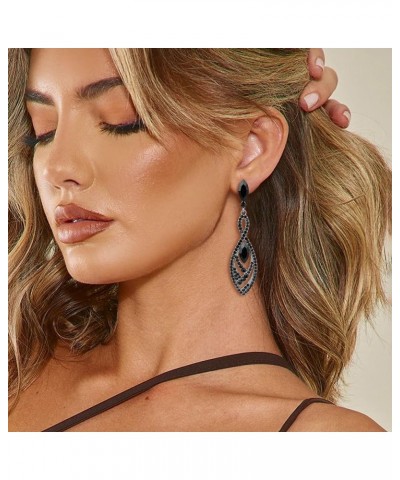 Women's Crystal Gorgeous Twisted Dual Chandelier Teardrop Fashion Pierced Dangle Earrings Black Black-Tone $12.17 Earrings