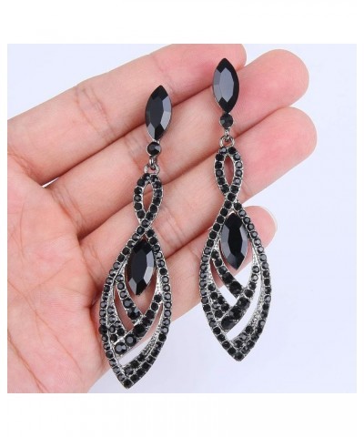 Women's Crystal Gorgeous Twisted Dual Chandelier Teardrop Fashion Pierced Dangle Earrings Black Black-Tone $12.17 Earrings