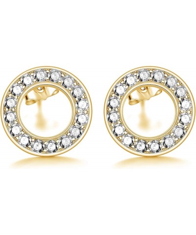 Sterling Silver Circle-Round Stud Earrings for Women Jewelry Gifts,10MM B- Clear Circle- Gold Plated $12.50 Earrings