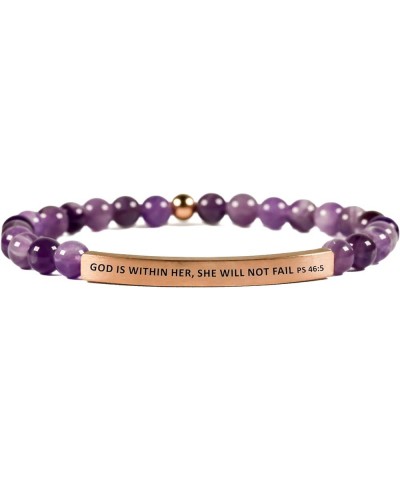 Faith Collection Unisex Stretchable Bracelets (GOD IS WITHIN HER SHE WILL NOT FAIL - PSALMS 46:5) Amethyst $15.87 Bracelets