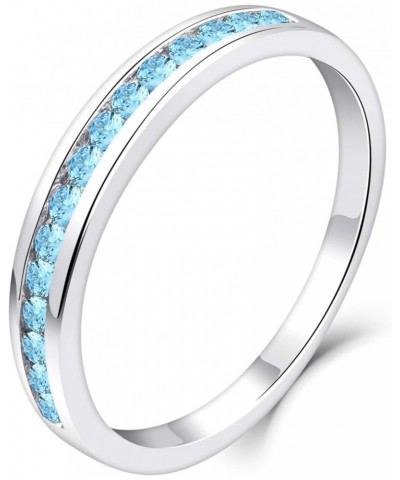 Stackable Ring 925 Sterling Silver Halo Birthstones Eternity Bands for Women 03-aquamarine-Mar $20.70 Rings