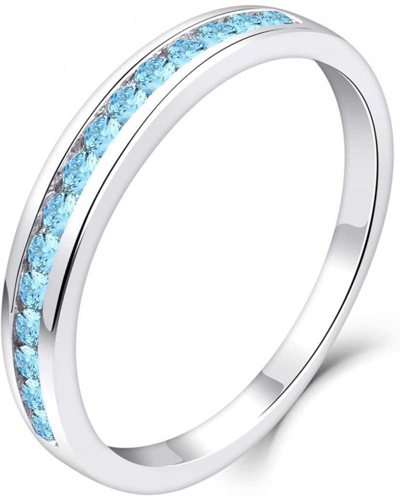 Stackable Ring 925 Sterling Silver Halo Birthstones Eternity Bands for Women 03-aquamarine-Mar $20.70 Rings