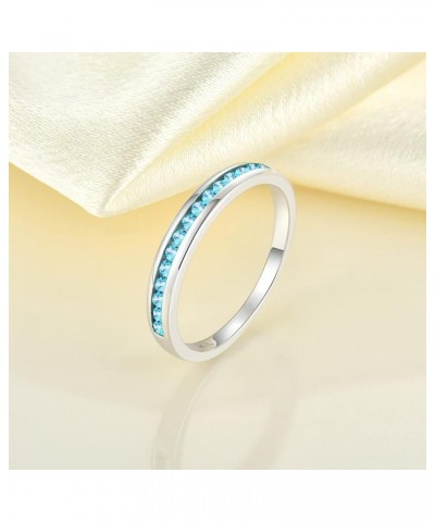 Stackable Ring 925 Sterling Silver Halo Birthstones Eternity Bands for Women 03-aquamarine-Mar $20.70 Rings