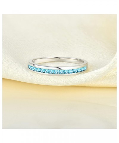 Stackable Ring 925 Sterling Silver Halo Birthstones Eternity Bands for Women 03-aquamarine-Mar $20.70 Rings