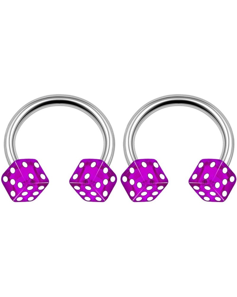 2PCS Surgical Steel Horseshoe Hoop 14 Gauge 3/8 10mm 4mm Dice Acrylic Eyebrow Earrings Labret Piercing Jewelry Choose Colors ...