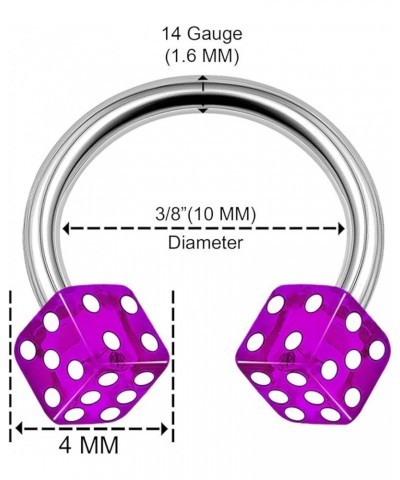 2PCS Surgical Steel Horseshoe Hoop 14 Gauge 3/8 10mm 4mm Dice Acrylic Eyebrow Earrings Labret Piercing Jewelry Choose Colors ...