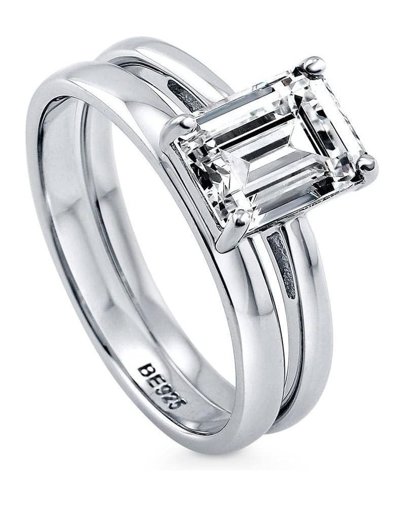 Sterling Silver Solitaire Wedding Engagement Rings 2.1 Carat Emerald Cut Cubic Zirconia CZ Ring Set for Women, Rhodium Plated...